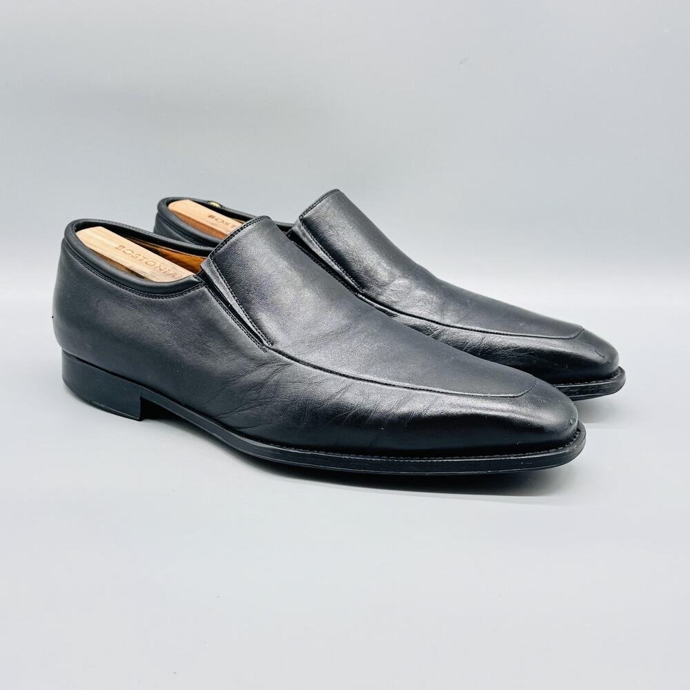Magnanni Shoes Mens 10.5 Black Leather Slip On Loafers Dress Apron Toe Classic - Picture 2 of 10